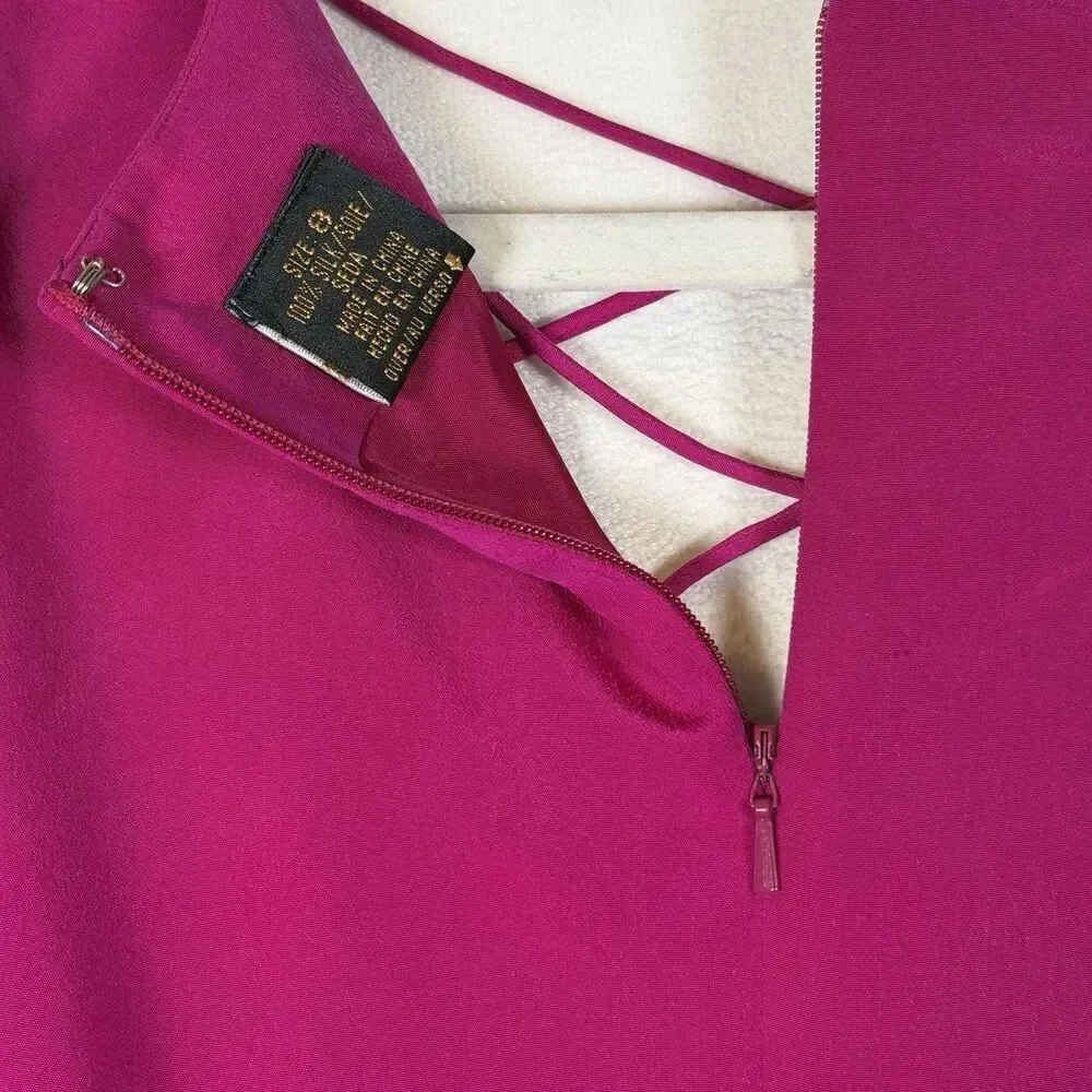 Vintage 90s Liz Claiborne Night Silk Maxi Dress Fuchsia Pink Size 8 Criss Cross
